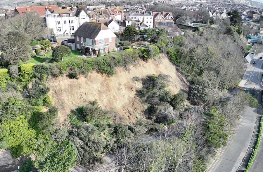 Image shows the cliff collapse at Remembrance Road, Folkestone